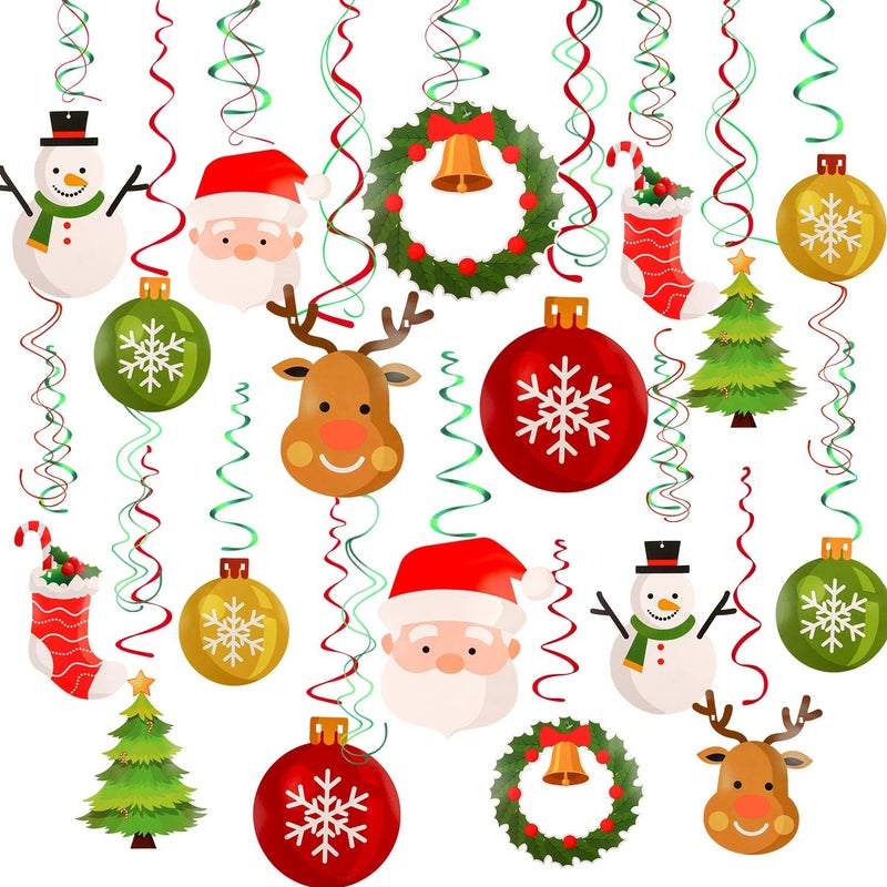 Konsait Konsait Christmas Hanging Swirl Decoration Kit32pcs Merry Christmas Swirls Garland Xmas Tree Snowman Socks Santa Foil Hanging Ceiling for Xmas Winter Wonderland Holiday Party Decor Supplier - Image 1
