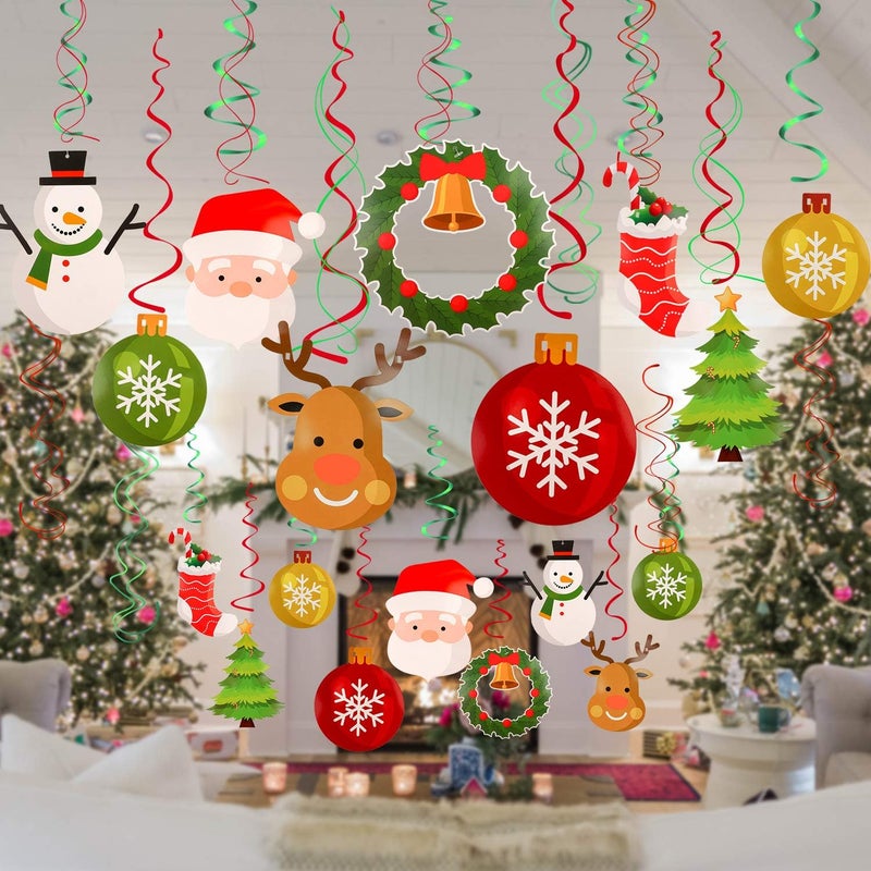 Konsait Konsait Christmas Hanging Swirl Decoration Kit32pcs Merry Christmas Swirls Garland Xmas Tree Snowman Socks Santa Foil Hanging Ceiling for Xmas Winter Wonderland Holiday Party Decor Supplier - Image 5