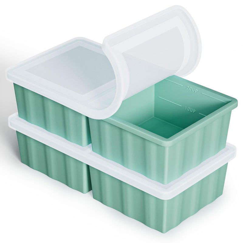 GGOW Silicone Freezer Tray for Soup Ice Cubes: 2-Cup Freezing Tray with Lid for Meal Prep - 2Pack Silicon Soup Portion Freeze Trays Make Stock Souped Ice Cube - Image 1