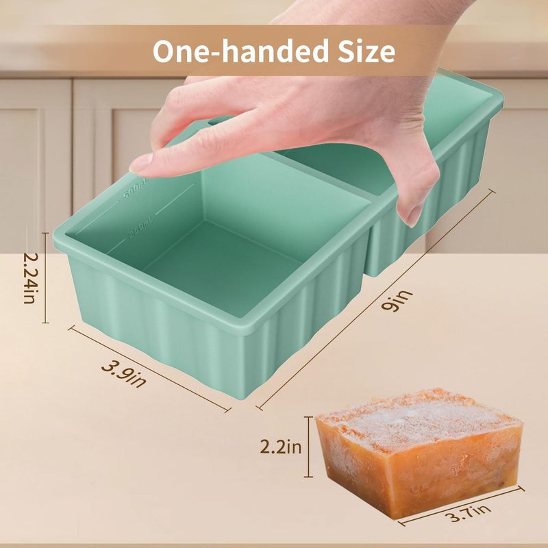 GGOW Silicone Freezer Tray for Soup Ice Cubes: 2-Cup Freezing Tray with Lid for Meal Prep - 2Pack Silicon Soup Portion Freeze Trays Make Stock Souped Ice Cube - Image 3