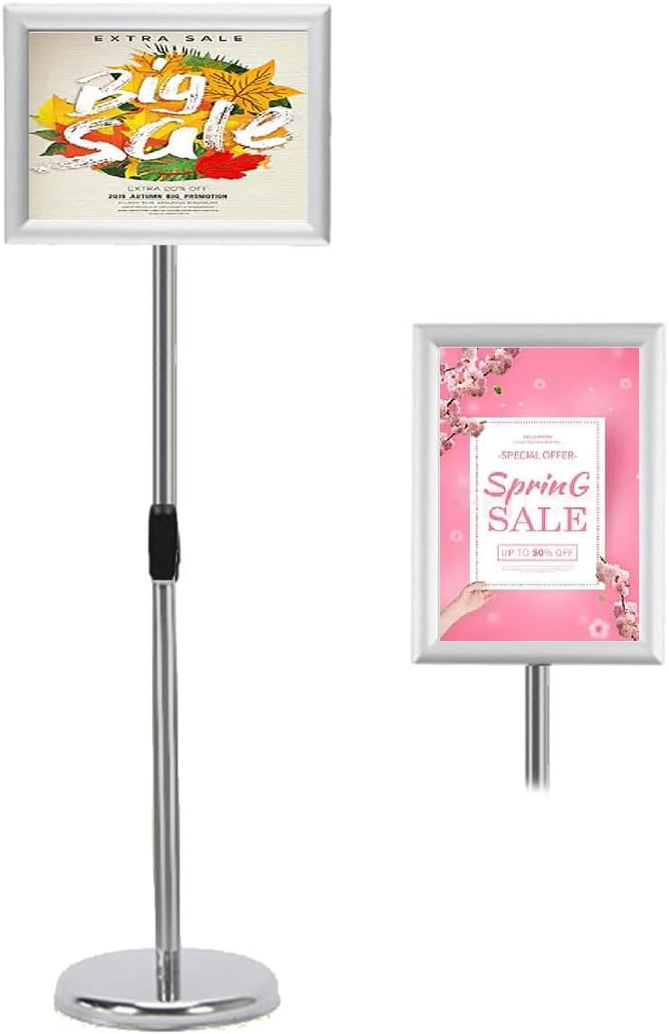 BIGTHREE ® Adjustable Duty Pedestal Sign Holder Floor Stand, A4 Poster Menu Stand, Adjustable Sign Holder Poster Stand Sign Stand with Aluminum Snap Open Frame for Activities Display - Image 1