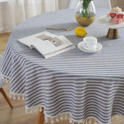TruDelve 60 Inch Round Tablecloth Blue and White Striped Cloth Tablecloths Circle Fabric Outdoor Tablecloths for Round Tables Blue60Round