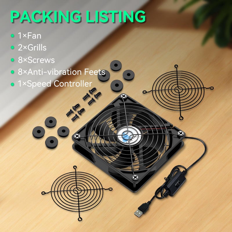 Easy Cloud USB Computer Fan, 120mm USB Fan with 3 Speeds Controller Small PC USB Fans for Cooling Cabinet Case Receiver Server DVR Greenhouse TV Router Xbox PlayStation - Image 2
