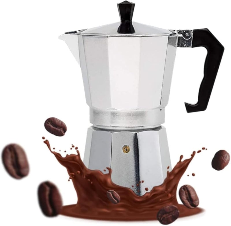 Classic Stovetop Espresso and Coffee Maker, Moka Pot for Italian and Cuban CafÃ© Brewing, Greece Coffee Maker, Cafeterias, Moka Pot 3 espresso Cup, Silver