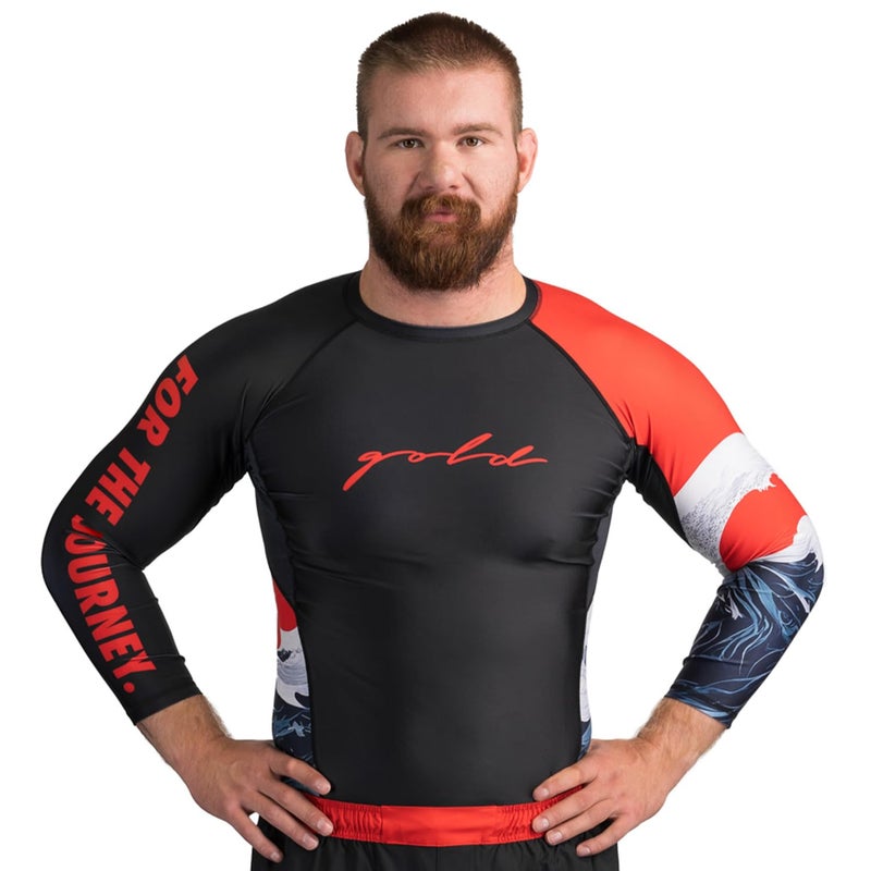 Gold BJJ The Wave Rash Guard 34 Sleeve NoGi and Gi Jiu Jitsu Rashguard XS Black