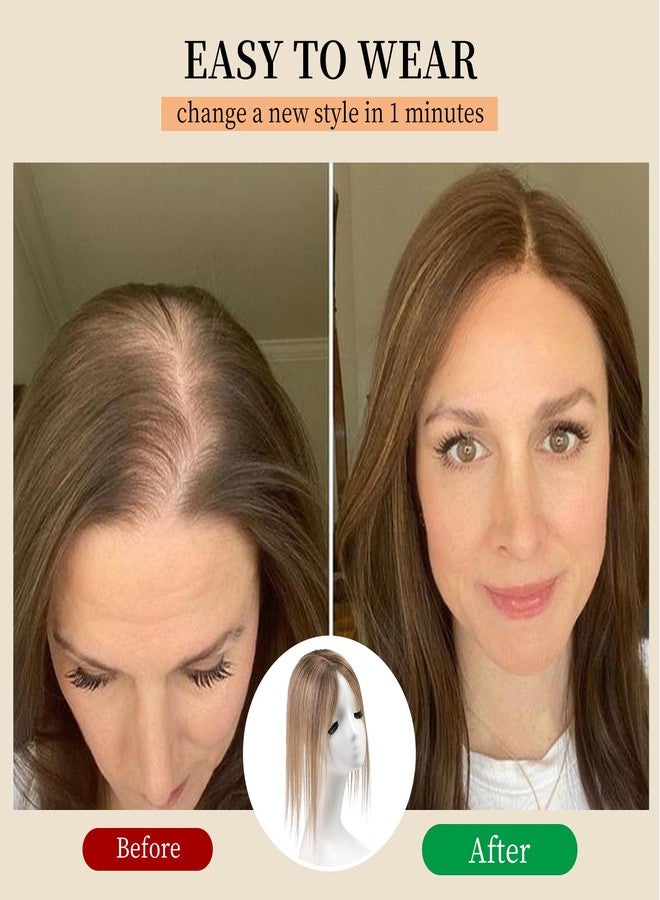 KKU Hair Toppers for Women Real Human Hair, Handcrafted Breathable High Fit, Covers Sparse Hair, Adds Volume with Bangs - Image 4