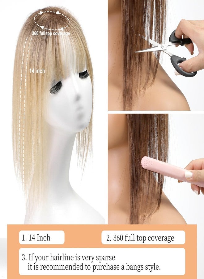 KKU Hair Toppers for Women Real Human Hair, Handcrafted Breathable High Fit, Covers Sparse Hair, Adds Volume with Bangs - Image 2