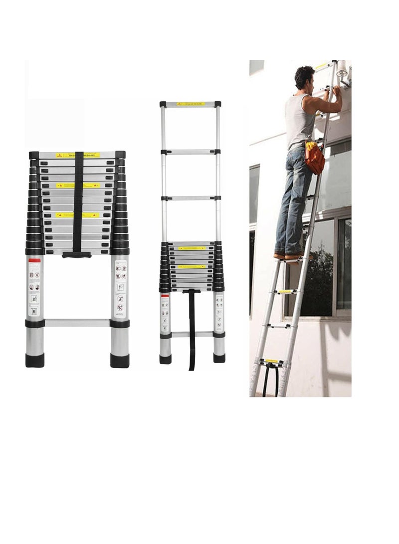 "سلم تلسكوبي 5 متر 16.5 قدم قابل للطي متعدد الاستخدامات سلم ألومنيوم تلسكوبي سلم قابل للتمديد سلم قابل للطي سلم داخلي وخارجي خفيف الوزن بسعة 330 رطل" - Image 1