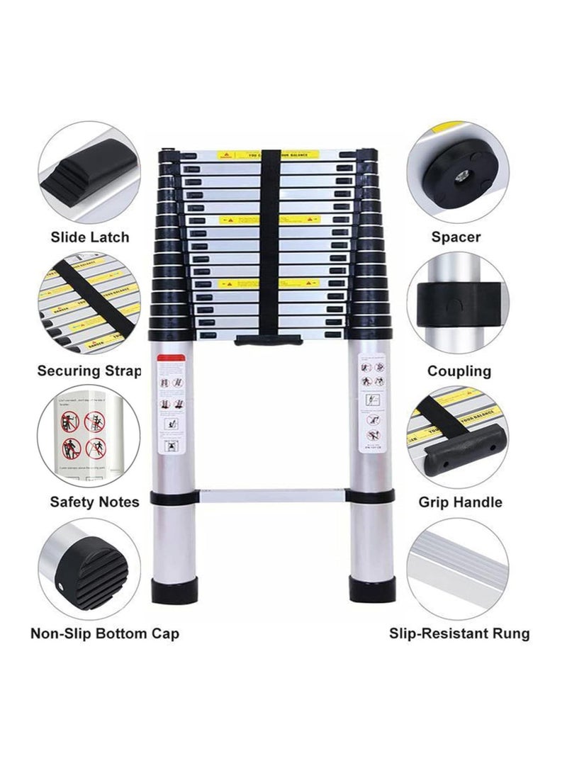 "سلم تلسكوبي 5 متر 16.5 قدم قابل للطي متعدد الاستخدامات سلم ألومنيوم تلسكوبي سلم قابل للتمديد سلم قابل للطي سلم داخلي وخارجي خفيف الوزن بسعة 330 رطل" - Image 2