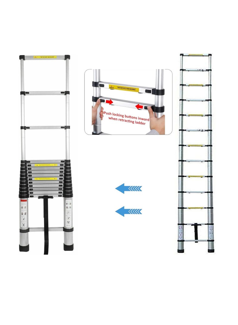 "سلم تلسكوبي 5 متر 16.5 قدم قابل للطي متعدد الاستخدامات سلم ألومنيوم تلسكوبي سلم قابل للتمديد سلم قابل للطي سلم داخلي وخارجي خفيف الوزن بسعة 330 رطل" - Image 4