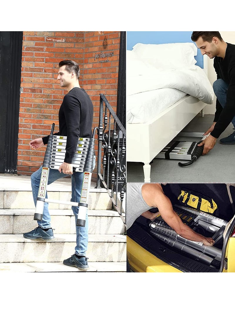 "سلم تلسكوبي 5 متر 16.5 قدم قابل للطي متعدد الاستخدامات سلم ألومنيوم تلسكوبي سلم قابل للتمديد سلم قابل للطي سلم داخلي وخارجي خفيف الوزن بسعة 330 رطل" - Image 5