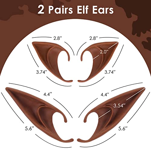 FRESHME Renaissance 2 Pairs Brown Pixie Elf Ears - Silicone Short and Long Fairy Ears Set Brown Skin for Women Cosplay Anime Vampire Elven Christmas Halloween Masqerade Costume Accessories - Image 5