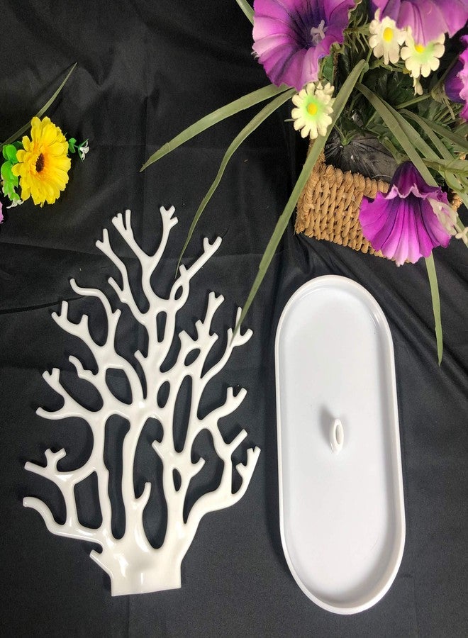 NewFerU Coral Tree Jewelry Hanging Stand Display Table Top Necklace Bracelet Holder Earring Hanger Organizer Rack Tower with a Ring Watch Dish Tray for Women Girls (White) - Image 4