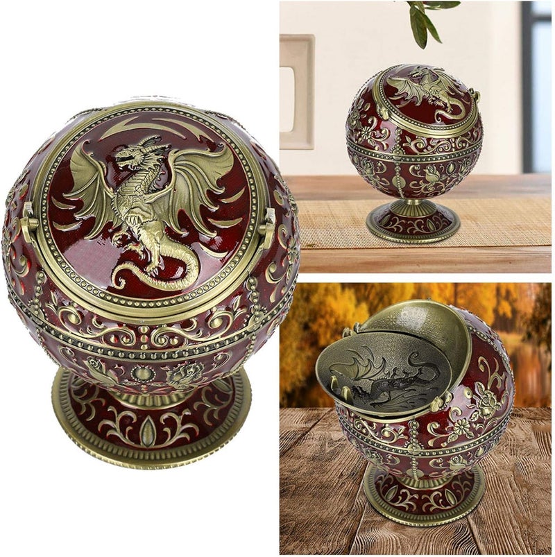 klarako Durable Dragon Pattern Ashtray, Vintage Ashtray, No Fading or Oxidation Wear?Resistant Possess Personalized Tellurion Shape for Club Home - Image 2