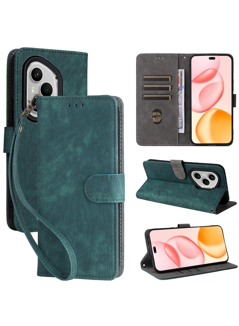 For Honor 400 Pro Flip Cover with Detachable lanyard, PU Leather Full Body Protection Shockproof Flip Mobile Phone Case, RFID Anti-theft Brush Folio Wallet Case - Image 1