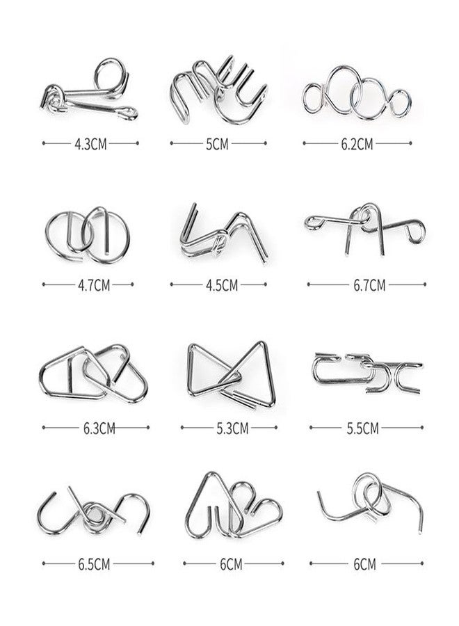 Pluspicks Brain Teasers Metal Wire Puzzle Set of 6 IQ Mental Puzzle Toys for Gifts, Party Favors, Prizes, Disentanglement Puzzle Unlock Interlock Toys IQ Brain Teaser Challenges (12 Pieces) - Image 3