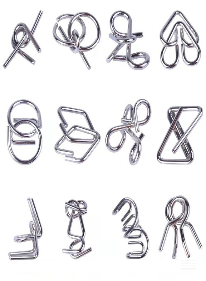 Pluspicks Brain Teasers Metal Wire Puzzle Set of 6 IQ Mental Puzzle Toys for Gifts, Party Favors, Prizes, Disentanglement Puzzle Unlock Interlock Toys IQ Brain Teaser Challenges (12 Pieces) - Image 2