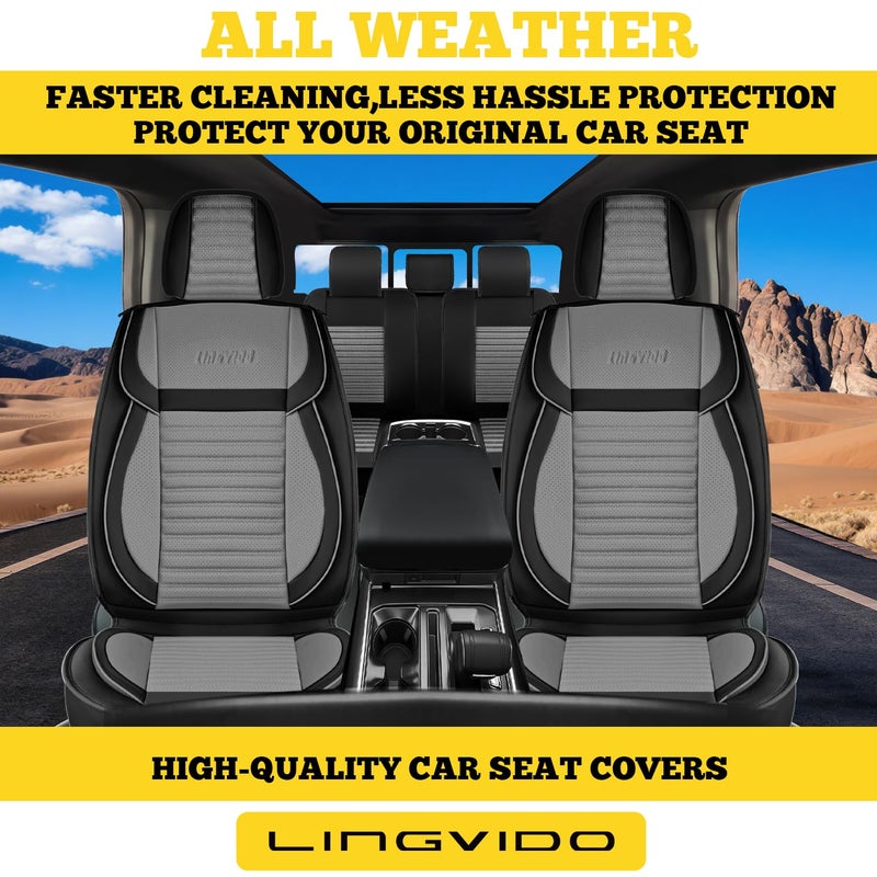 LINGVIDO Car Seat Covers, Breathable and Waterproof Faux Leather Automotive Seat Covers for Cars SUV Truck Sedan,Universal Anti-Slip Seat Cover with Backrest (Front Seat, Gray+Black) - Image 2