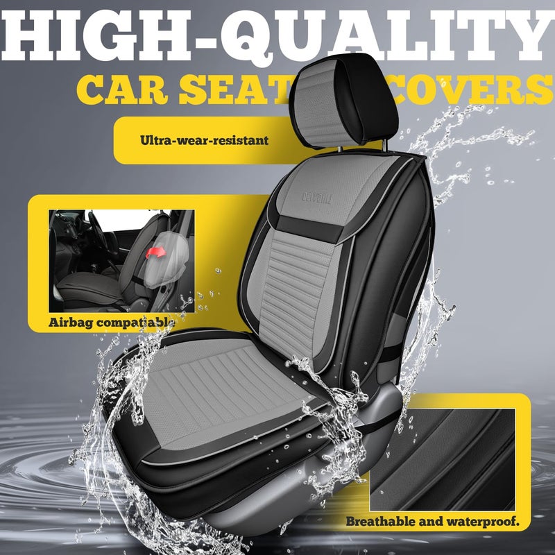 LINGVIDO Car Seat Covers, Breathable and Waterproof Faux Leather Automotive Seat Covers for Cars SUV Truck Sedan,Universal Anti-Slip Seat Cover with Backrest (Front Seat, Gray+Black) - Image 4