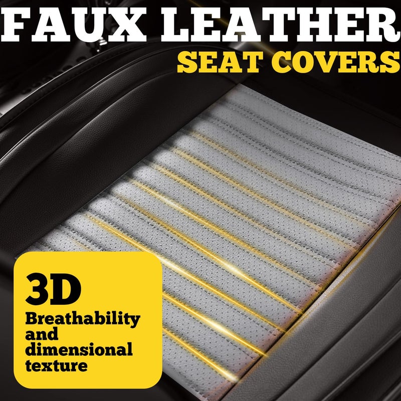 LINGVIDO Car Seat Covers, Breathable and Waterproof Faux Leather Automotive Seat Covers for Cars SUV Truck Sedan,Universal Anti-Slip Seat Cover with Backrest (Front Seat, Gray+Black) - Image 5