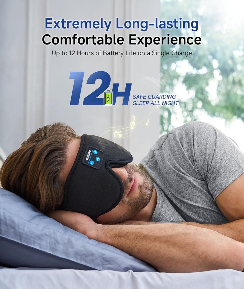 Voerou 3D Sleep Mask with Bluetooth Headphones, Adjustable Wireless Sleeping Headphones Eye Mask with Ultra-Thin Stereo Speakers for Sleeping for Women Men, Perfect for Sleep Naps Travel Meditation - Image 5