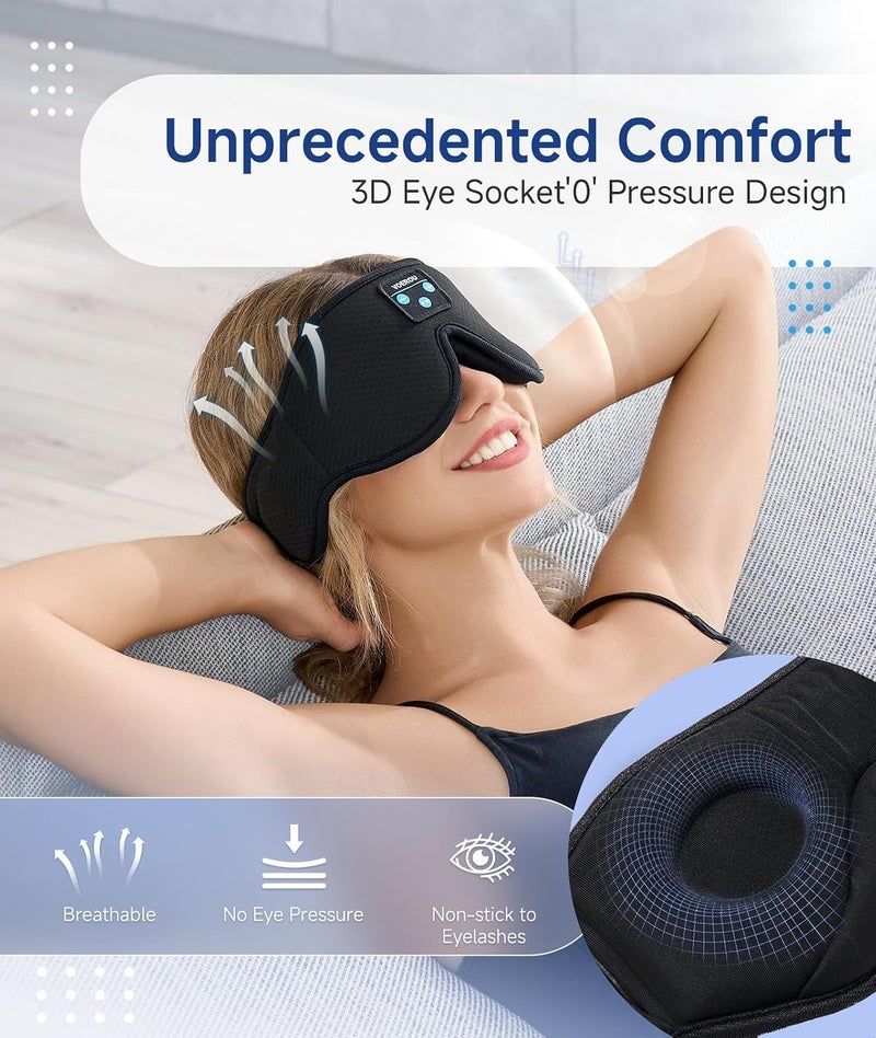 Voerou 3D Sleep Mask with Bluetooth Headphones, Adjustable Wireless Sleeping Headphones Eye Mask with Ultra-Thin Stereo Speakers for Sleeping for Women Men, Perfect for Sleep Naps Travel Meditation - Image 3