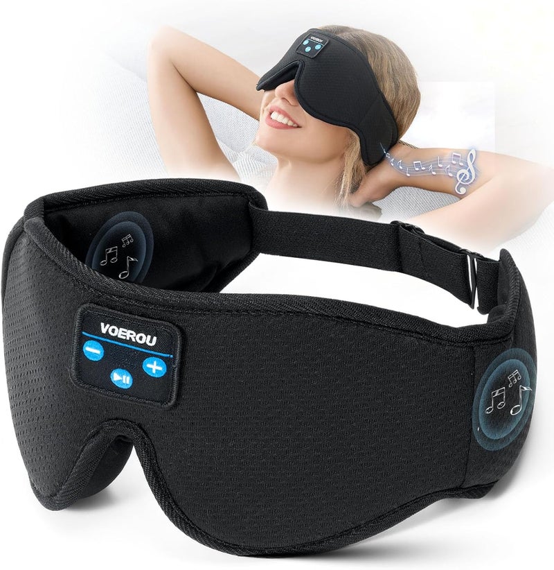 Voerou 3D Sleep Mask with Bluetooth Headphones, Adjustable Wireless Sleeping Headphones Eye Mask with Ultra-Thin Stereo Speakers for Sleeping for Women Men, Perfect for Sleep Naps Travel Meditation - Image 1