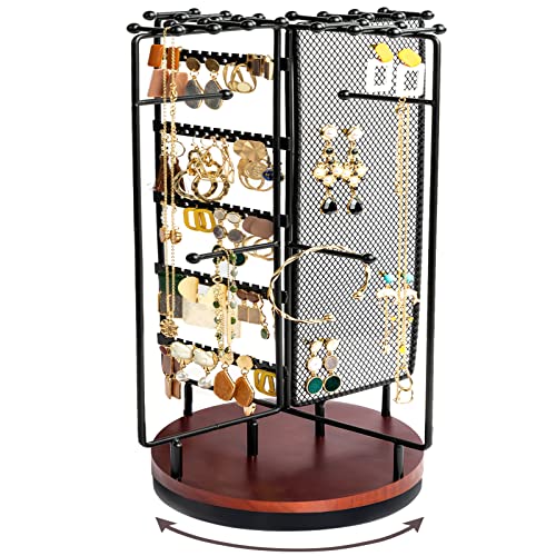 ProCase Rotating Jewelry Organizer Stand Earring Holder Organizer with 28 Necklace Hooks Jewelry Tree Earring Stand Tower Storage Rack Bracelet Holder Holds More than 100 Pairs Earrings Black - Image 1