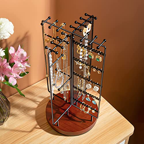 ProCase Rotating Jewelry Organizer Stand Earring Holder Organizer with 28 Necklace Hooks Jewelry Tree Earring Stand Tower Storage Rack Bracelet Holder Holds More than 100 Pairs Earrings Black - Image 3