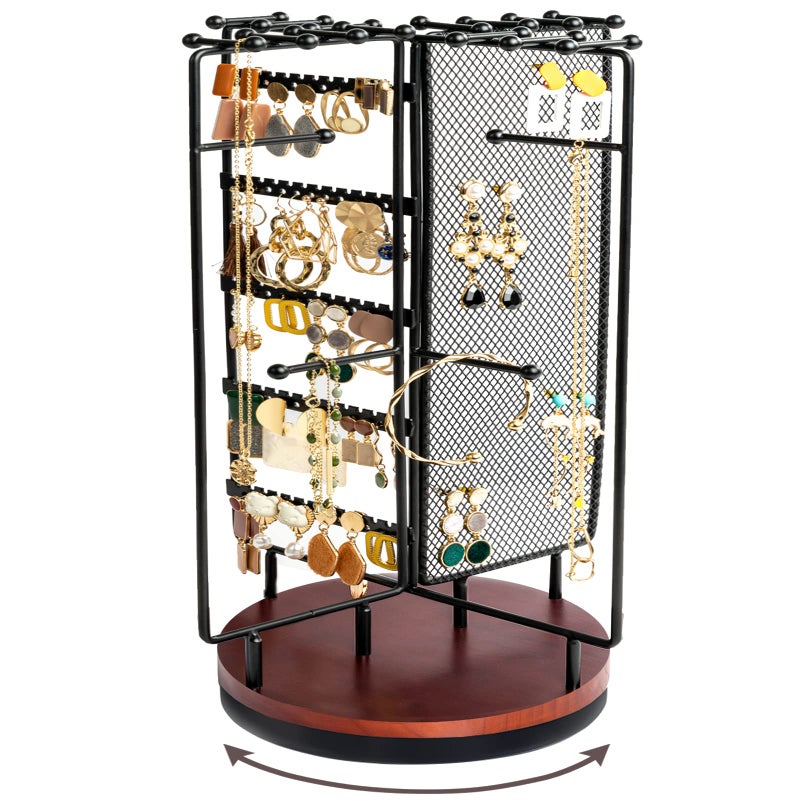 ProCase Rotating Jewelry Organizer Stand Earring Holder Organizer with 28 Necklace Hooks Jewelry Tree Earring Stand Tower Storage Rack Bracelet Holder Holds More than 100 Pairs Earrings Black - Image 2