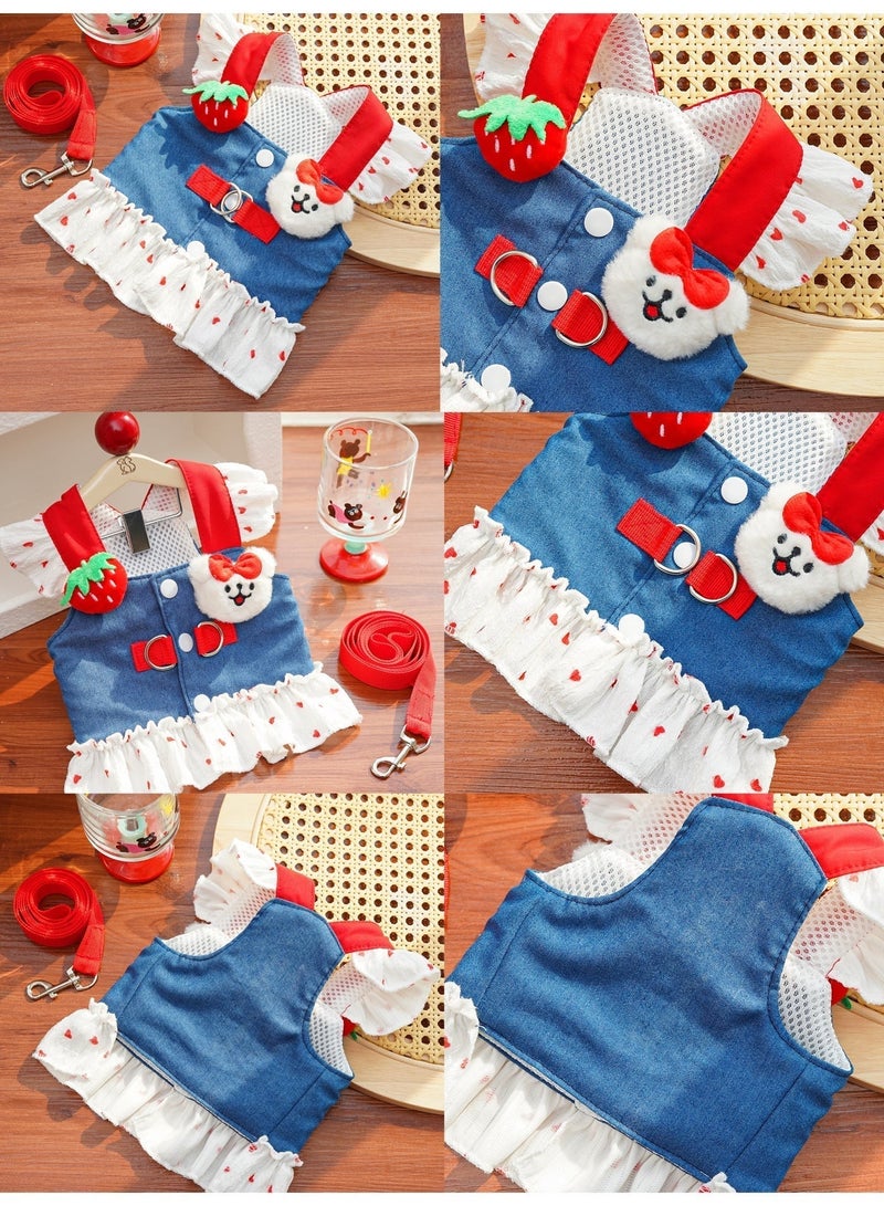 فستان دنيم فاخر للحيوانات الأليفة بلون أزرق داكن - فستان جينز رسمي للكلاب والقطط للمناسبات الخاصة، تنورة حفلات أنيقة وعصرية - مقاس L - Image 5