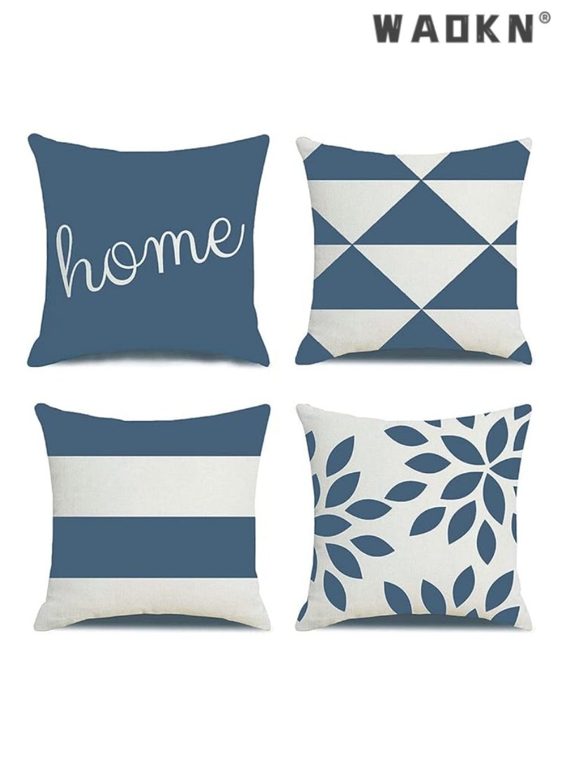 WAOKN 4 Pcs Cotton Linen Farmhouse-Style Throw Pillow Covers - Square Shape Showcasing Geometric Abstract Designs for a Modern Twist. Decorative Cushion Covers, Perfectly Suited for Both Indoor and Outdoor Use, Adding a Cozy Yet Stylish Accent to Your Couch, Sofa, or Chair. Measuring 16 Inches by 16 Inche - Image 1