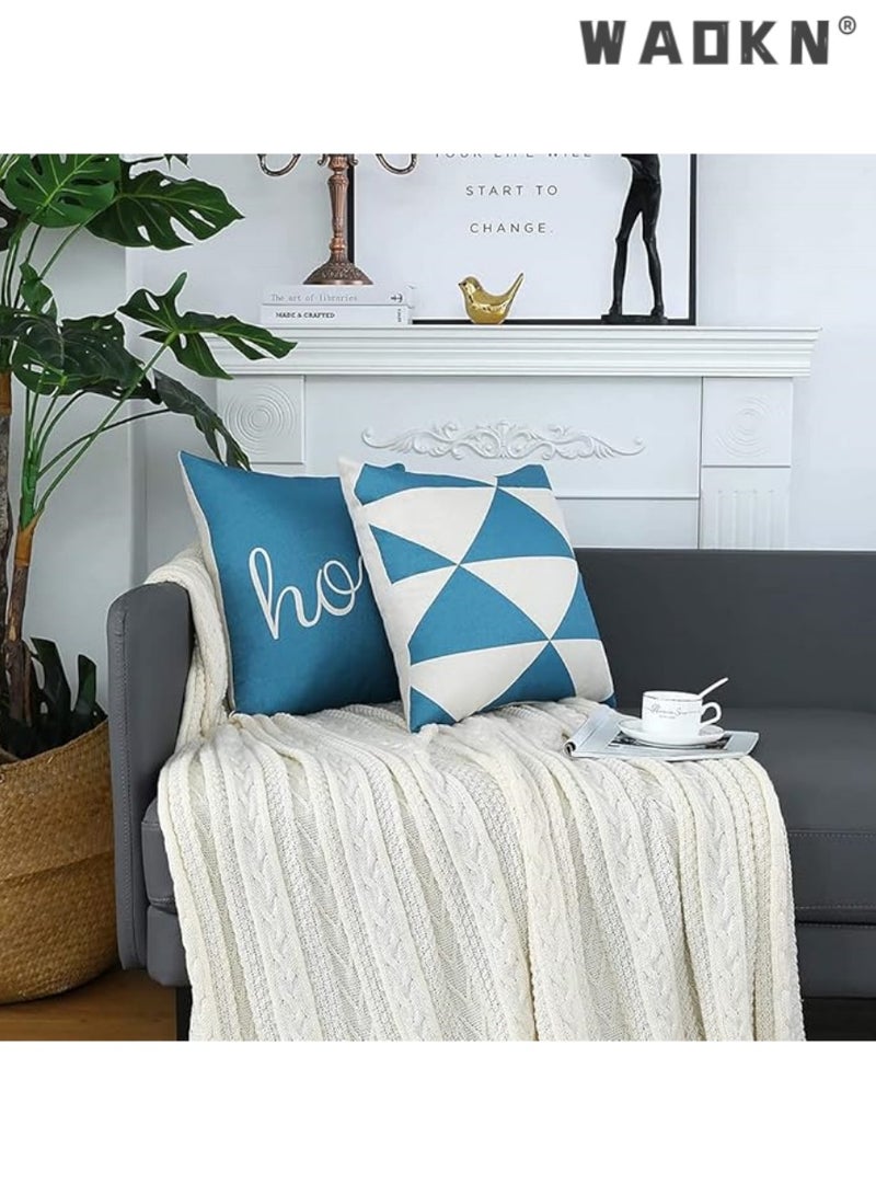 WAOKN 4 Pcs Cotton Linen Farmhouse-Style Throw Pillow Covers - Square Shape Showcasing Geometric Abstract Designs for a Modern Twist. Decorative Cushion Covers, Perfectly Suited for Both Indoor and Outdoor Use, Adding a Cozy Yet Stylish Accent to Your Couch, Sofa, or Chair. Measuring 16 Inches by 16 Inche - Image 2
