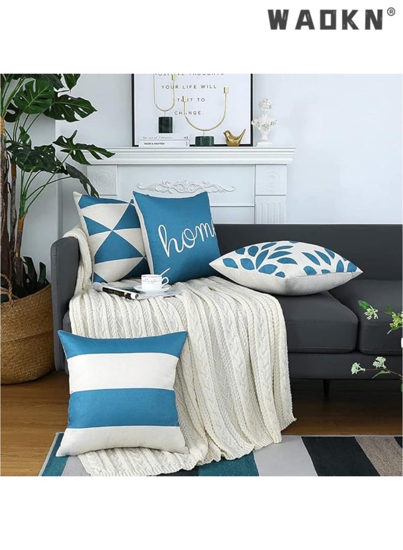 WAOKN 4 Pcs Cotton Linen Farmhouse-Style Throw Pillow Covers - Square Shape Showcasing Geometric Abstract Designs for a Modern Twist. Decorative Cushion Covers, Perfectly Suited for Both Indoor and Outdoor Use, Adding a Cozy Yet Stylish Accent to Your Couch, Sofa, or Chair. Measuring 16 Inches by 16 Inche - Image 5