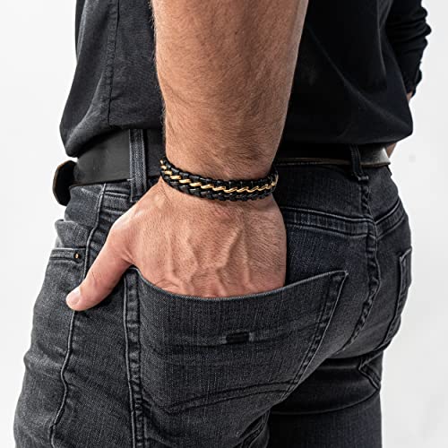SERASAR Bracelets for Men 20cm Gold Gift Box Genuine Leather Cowhide Braided Adjust Able Magnetic Clasp Multi Layer Jewellery Rope Man Mans Male Mens Band Jewelry Accessories - Image 3