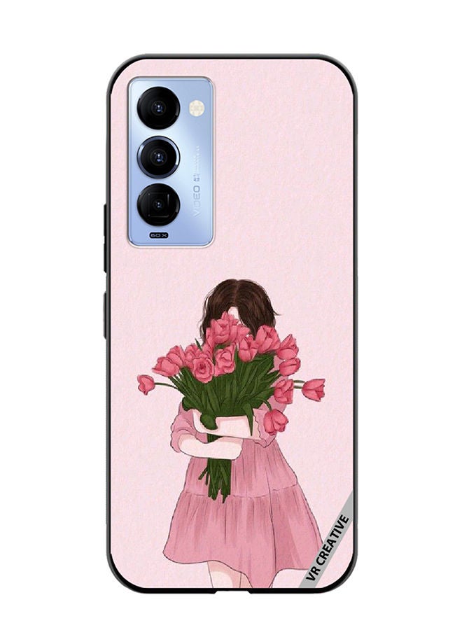 VR CREATIVE Protective Case Cover For Tecno Camon 18/18 P Girl Hugging Bouquet Design Multicolour - Image 1