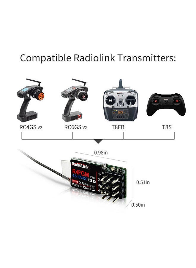 Radiolink R4FGM 4 Channel Mini Receiver with Gyro for Radio RC4GS V2 RC6GS V2 Remote Controler 1:28 1:64 RC Drift Car