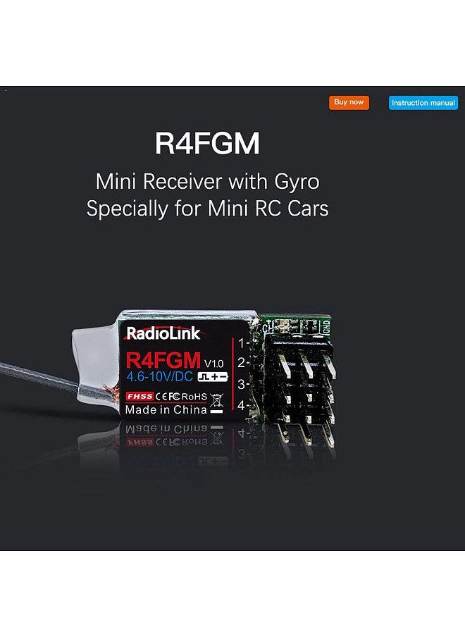 Radiolink R4FGM 4 Channel Mini Receiver with Gyro for Radio RC4GS V2 RC6GS V2 Remote Controler 1:28 1:64 RC Drift Car