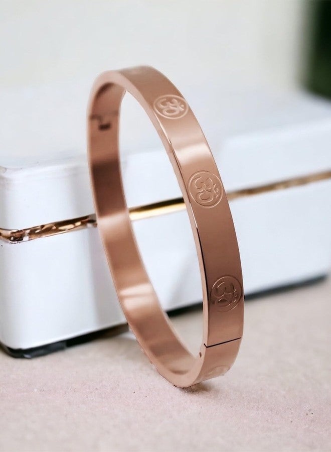 Amaal Bracelet for Men Stylish | Rose Gold Kada for men golden Aum Om Bracelets for Men Boys | Bracelet for Boys Stainless Steel Kadas 8 mm | Waterproof, Anti-tarnish,Rust free,Skin friendly 744 - Image 3