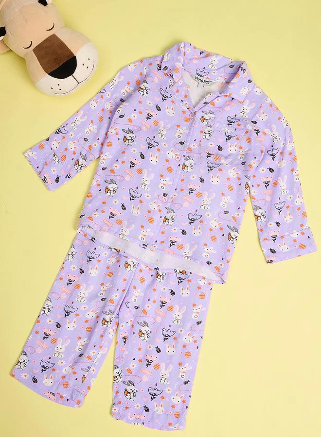 ستايلو بج Bunny Graphic Print Shirt & Pyjama Set by Styli