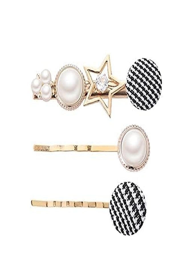 BLACK SPARROW 3Pcs Button Hairpin/Styling Hair Pin/Metal Hair Pins/Elegant Pearl Hair Pins For Women & Girls - Image 1