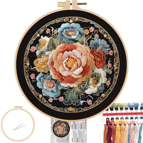 FONNUY Floral Embroidery Kit Cross Stitch Kits for Beginners Handmade Crafts with Printed Patterns for Beginner Adults Easy to Follow Color Thread Needlework 8 Hoop Vibrant Flowers - Image 1