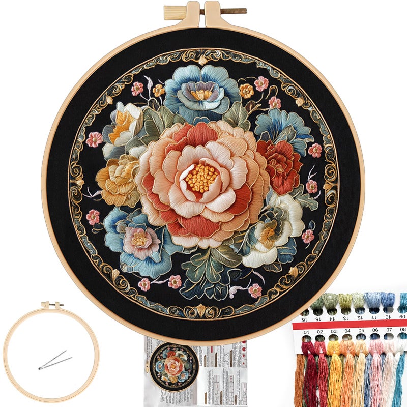 FONNUY Floral Embroidery Kit Cross Stitch Kits for Beginners Handmade Crafts with Printed Patterns for Beginner Adults Easy to Follow Color Thread Needlework 8 Hoop Vibrant Flowers - Image 3