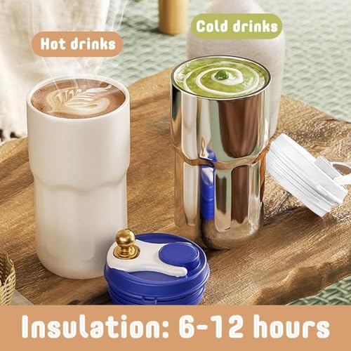 Wosta Coffee Mug with Ziplock Lid, Coffee Thermal Mug Coffee to Go, Double-Walled Vacuum Thermal Mug, Coffee, Stainless Steel Thermal Mug, Large (Without Temperature Display) (Blue), 420Ml - Image 3