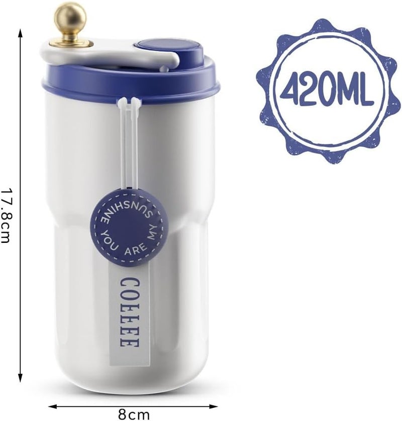 Wosta Coffee Mug with Ziplock Lid, Coffee Thermal Mug Coffee to Go, Double-Walled Vacuum Thermal Mug, Coffee, Stainless Steel Thermal Mug, Large (Without Temperature Display) (Blue), 420Ml - Image 2