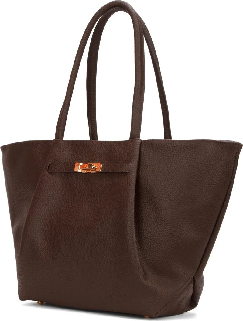 باهلس Pinterest Model Bitter Coffee Lock Detailed Hand and Shoulder Bag