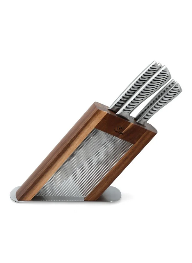 PARFAIT High Quality Kitchen Knife Set with Acrylic Stand Silver and Brown 37.3 x 11.1 x 23.1 cm 175W66001