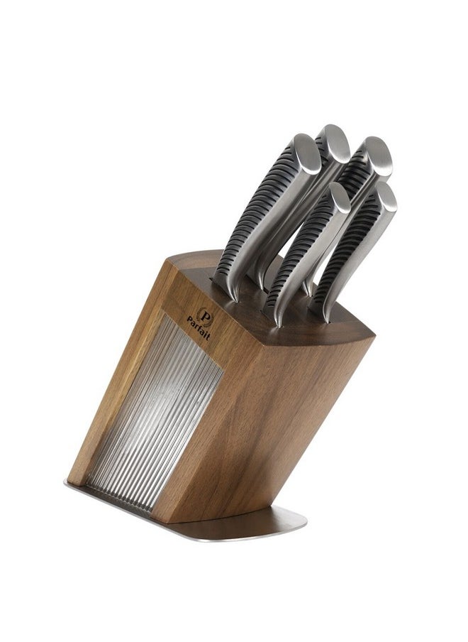PARFAIT - High Quality Kitchen Knife Set with Acrylic Stand Silver and Brown 37.3 x 11.1 x 23.1 cm 175W66001 - Image 1
