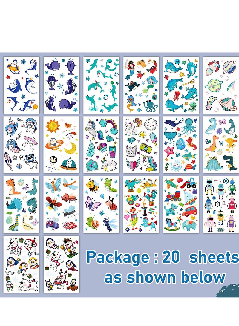 Fluorescent Temporary Tattoos for Kids' Parties, Luminous Blue Assorted Designs Featuring Unicorns, Dinosaurs, Mermaids, and Space Themes - 20 Sheets of Fun Birthday Party Decorations.  - Image 4