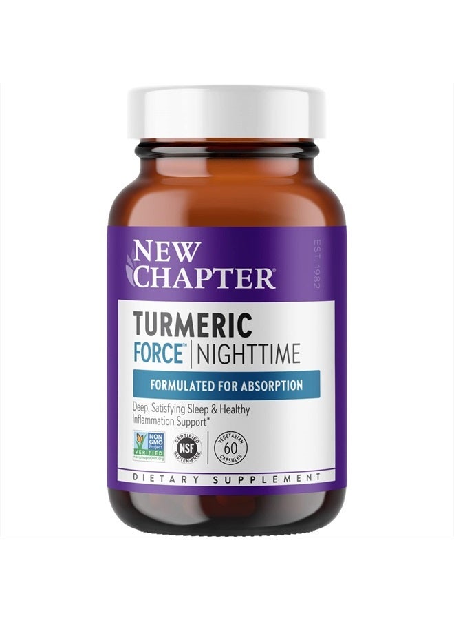 New Chapter Turmeric Supplement + Sleep Aid - Turmeric Force Nighttime for Sleep Support with Valerian Root + Ginger + NO Black Pepper Needed + Non-GMO Ingredients - 60 Vegetarian Capsule - Image 1